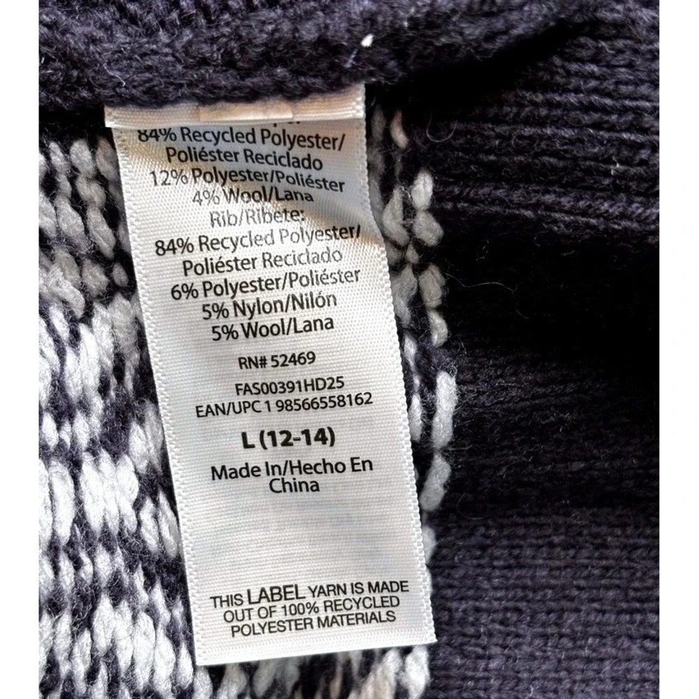 Dark Navy & White Fair Isle Nordic Sweater Sz L Mock Neck Hi-Low Wool Blend NEW